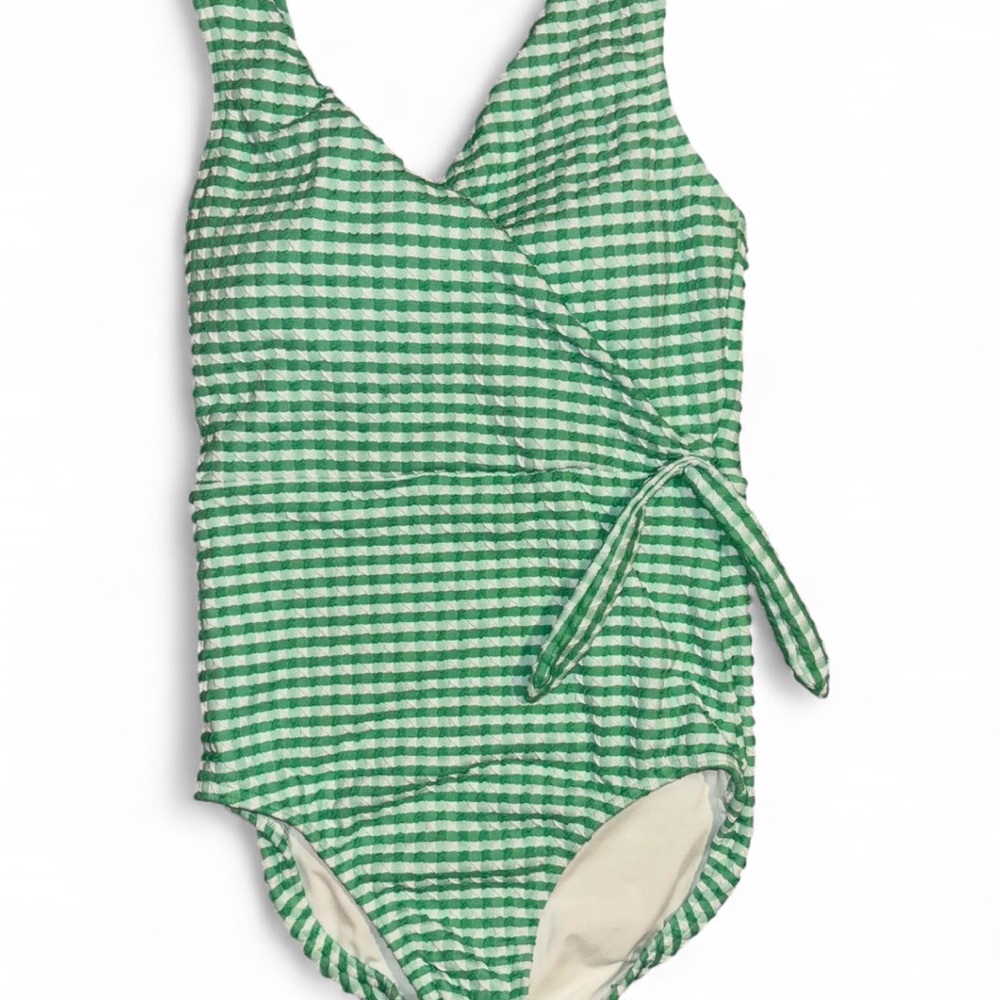 Lands' End green & white gingham one piece swimsuit Size 6